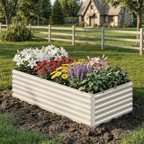 8x4x2ft Galvanized Raised Garden Bed Outdoor (Beige-rect. / 8x4x2ft)