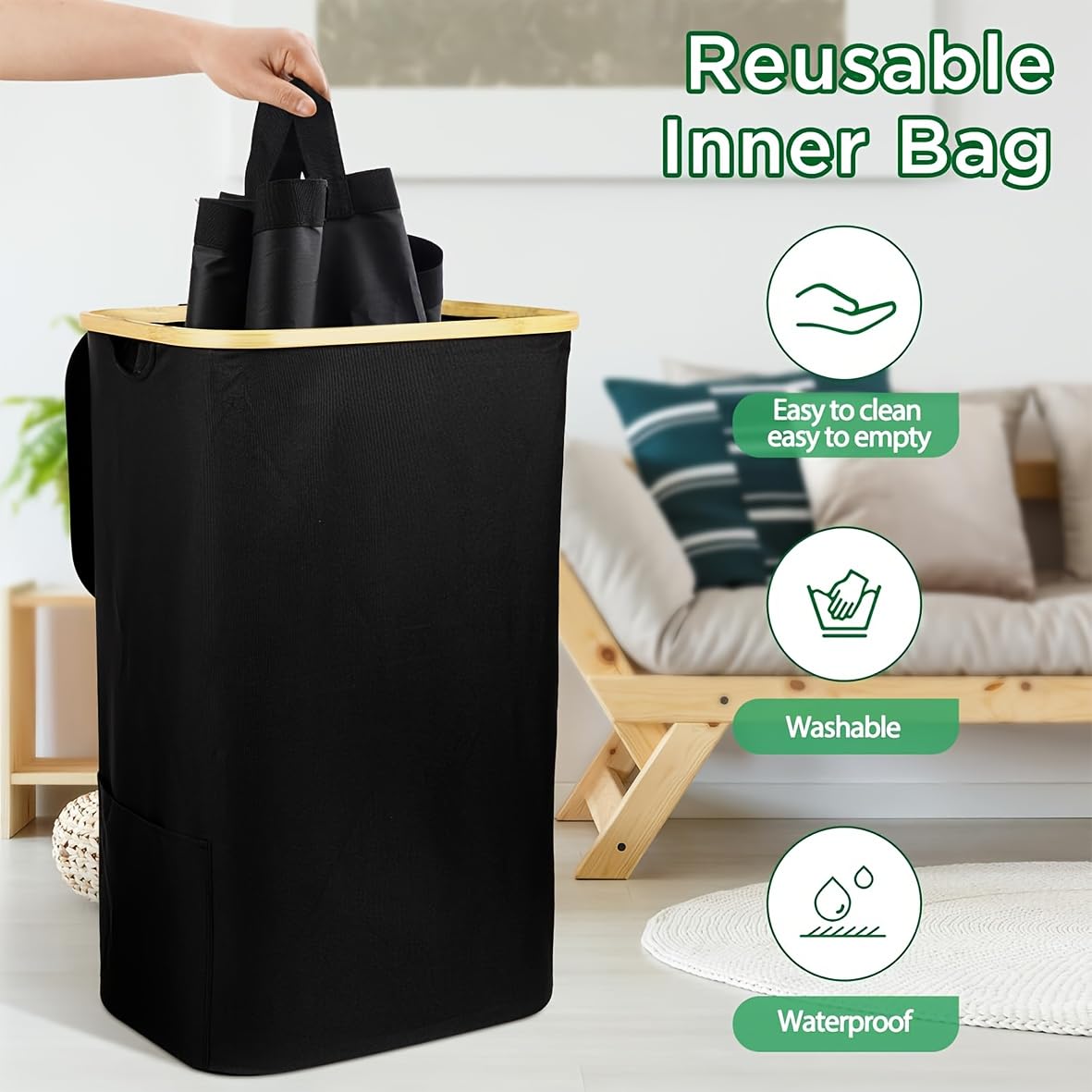 Garbage Bin Kitchen,Kitchen Trash Can with Lid, Detachable and Reusable Inner Bag,Large 26-Gallon 100-Liter Capacity, Suitable for Bottles, Cans, and Glass，Black