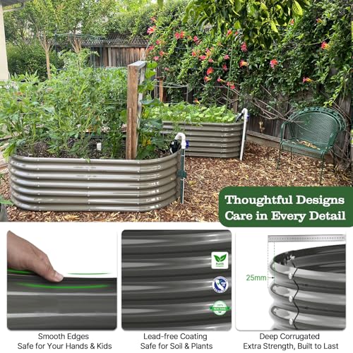 Anleolife 6x3x2ft Oval Deep Root Galvanized Raised Garden Bed