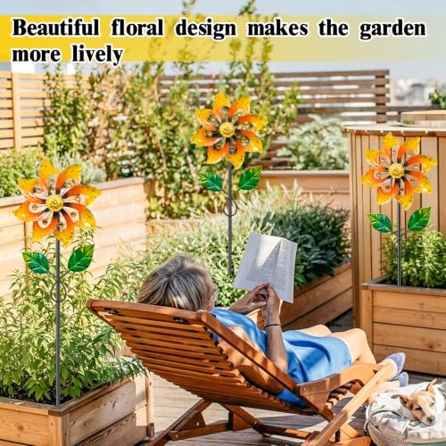 2pcs Metal Wind Spinners Outdoor with Stake for Yard Lawn Garden (2pc Yeloow)