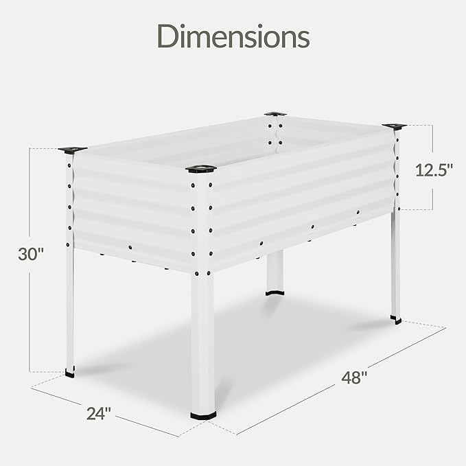 Best Choice Products 48x24x30in Galvanized Raised Garden Bed, Metal Elevated Planter Box, Vegetable Garden for Backyard, Patio, Balcony - White