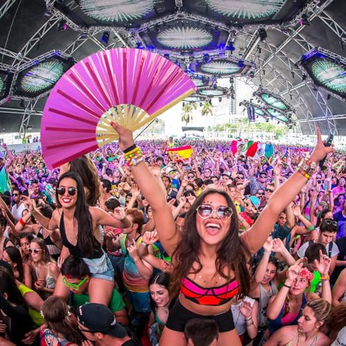 Large Rave Hand Fan for Line Dancing (Rose Red)