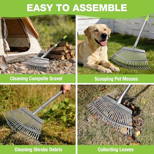 Rakes Small Leaf Rake with 73” Adjustable Long Handle (25 TINE)