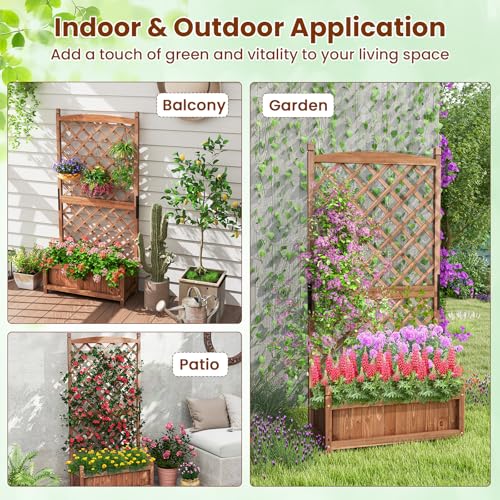 Raised Garden Bed with Trellis (Brown / 28"Lx13"Wx60"H)