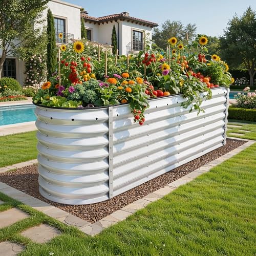 2pcs 8x2x2ft Galvanized Oval Raised Garden Bed (8x2x2ft 2pcs / Silver)
