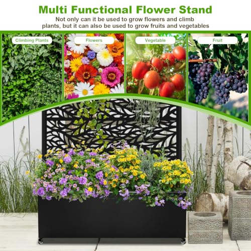 72"x47"x16" Metal Planter Box with Trellis (Black Leaf-shaped / 72"x47"x16")