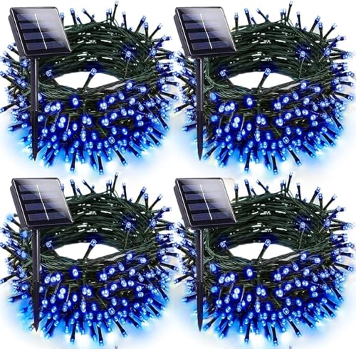 Solar Christmas Lights Outdoor 4 Pack 132FT 400LED Fairy String Lights Blue (Blue / 4 pack)