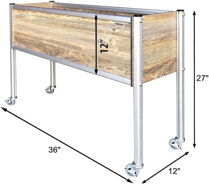Foreman Raised Garden Bed with Wheels- Outdoor Garden Box- Outdoor Planter Box- 36”Lx12”Wx27”H - Elevated Planter Box for Backyard Patio Balcony- Amaretto