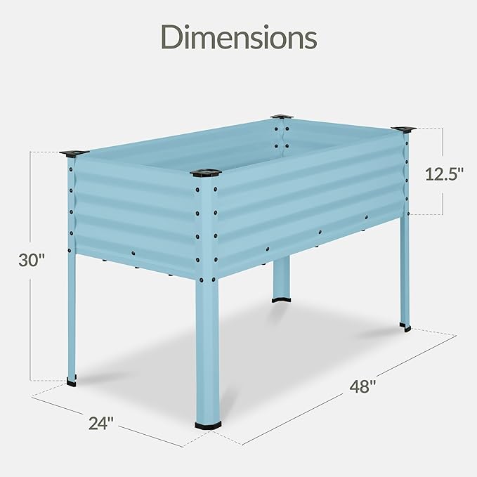 Best Choice Products 48x24x30in Galvanized Raised Garden Bed, Metal Elevated Planter Box, Vegetable Garden for Backyard, Patio, Balcony - Mist Blue