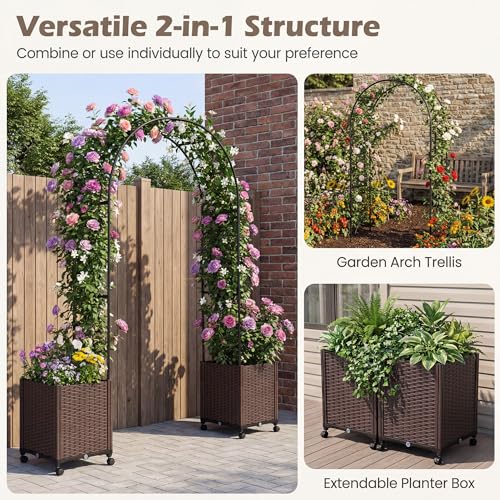 Metal Garden Arch Trellis Arbor with 2 Self