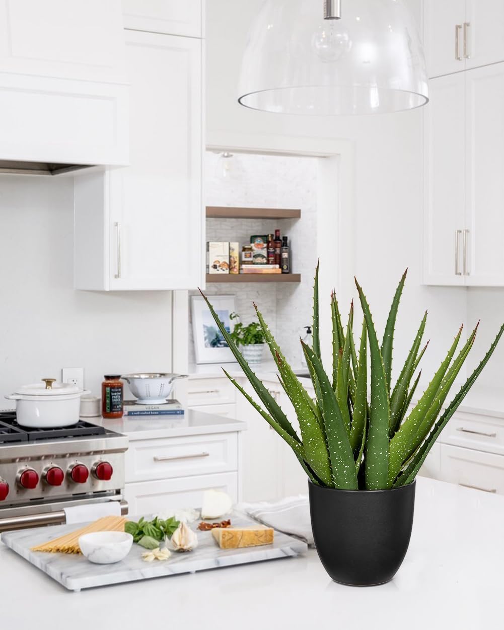 Large Fake Succulent Aloe Vera Plants 16.5 Inch Artificial Succulents with Black Pot Faux Aloe Potted Plant for Desk Modern Home Office Bedroom Living Room Table Shelf Decor