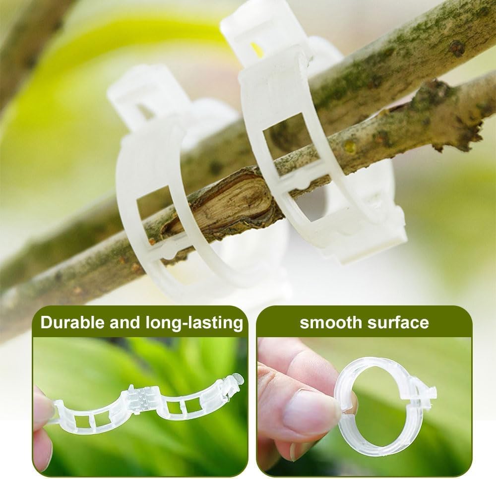 100 PCS Secured Plastic Plant Clip, Plant Support Clips, Garden Clips for Climbing Plants, Plastic Trellis Clips Plant Support Clips Tomato Grape Vine Vegetables Plant Fixing Clips (100, White)