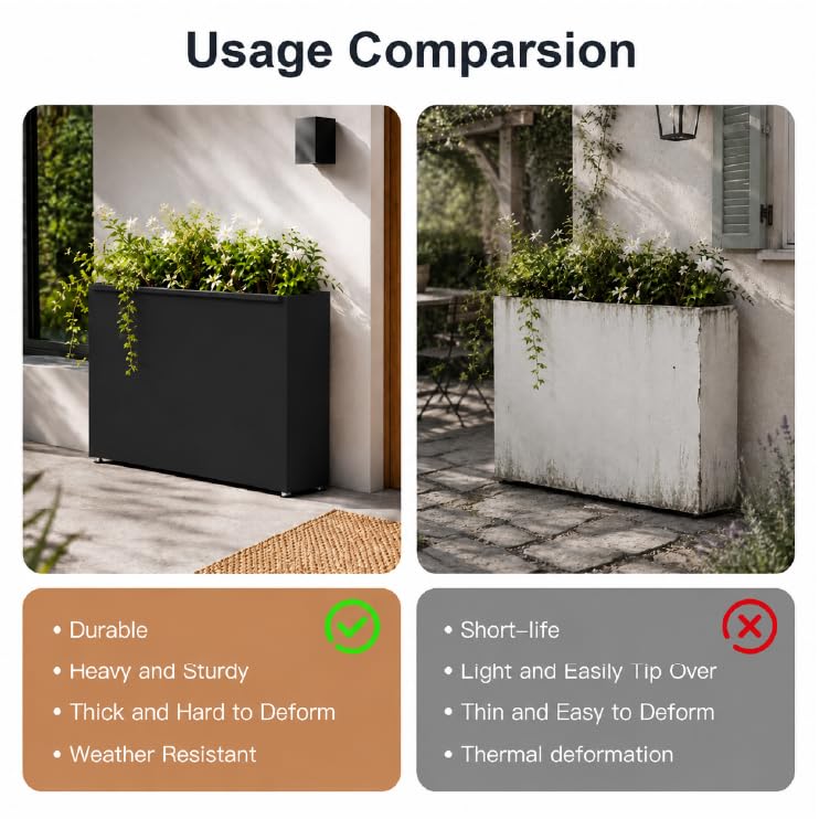 Black Metal Rectangular Box with LED Light Flower Rectangle Trough Galvanized Light Up Planter Indoor Outdoor Patio Terrace