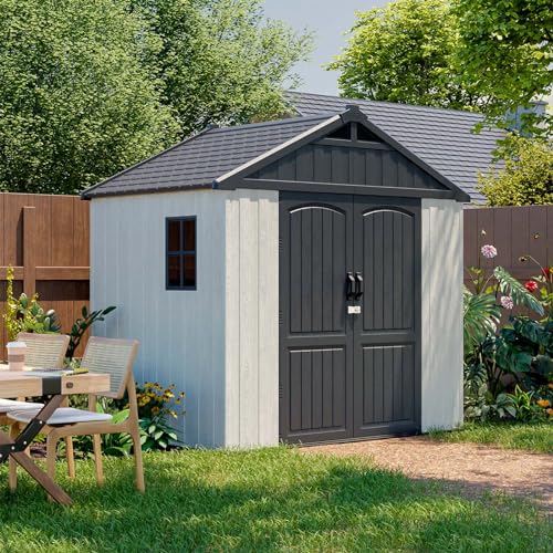 8x6 FT Resin Outdoor Storage Shed with Floor (Beige / 8x6 FT)