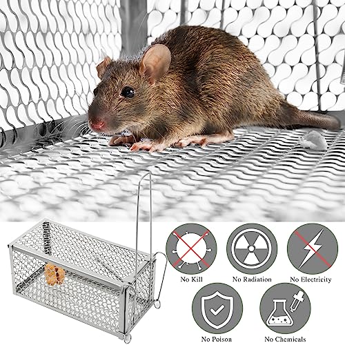 2 Pcs Rat Trap Live Animal Cage for Squirrel Chipmunk Mouse (Silver)