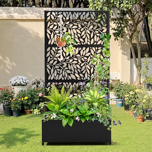 Metal Raised Garden Bed with Trellis (Black / 71" x 35" x 16")