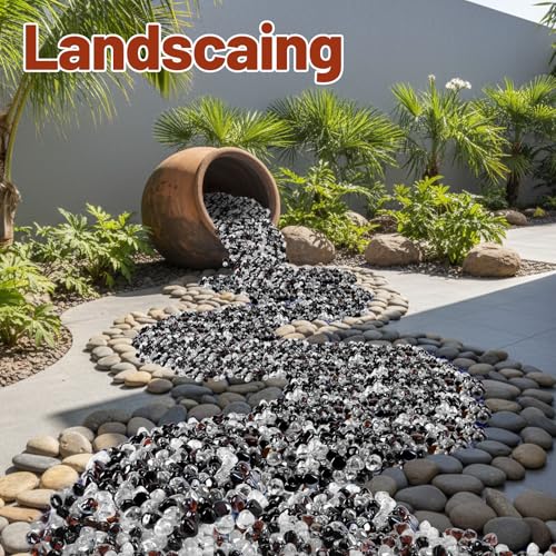 Blended Fire Glass Diamonds for Fire Pit Fireplace (Diamond 10LB / Crystal Ice +Onyx Black + Amber)