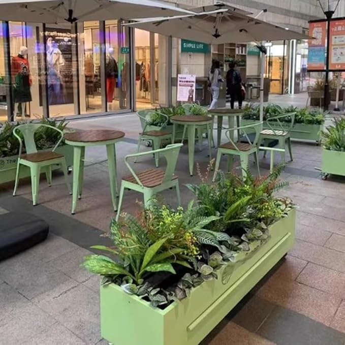 Etlegor Raised Garden Bed Outdoor with Wheels, Metal Planter Box Used Outside Coffee and Milk Tea Shops Enhance The Store Image(Green,80x40x40cm)