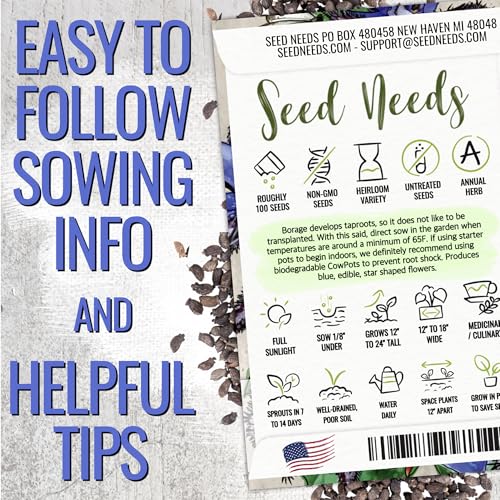 Borage Seeds to Plant Heirloom Blue Edible Flowers 5 Packs (5 Packs)