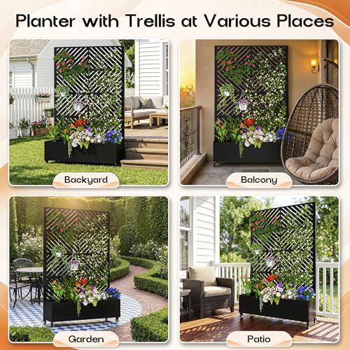 Metal Planter Box with Trellis (Black-arrow / With Planter Box)