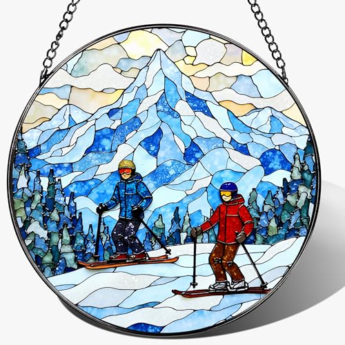 8'' Snowy Mountain Skiers Sun Catcher Ornament (Snowy Mountain Skiers)