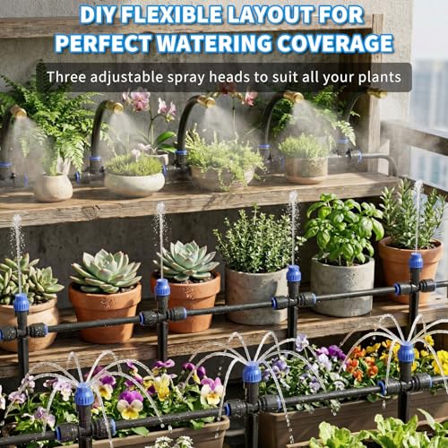 Drip Irrigation System 130FT with 10 Bendable Nozzles (30 ft hose (1/2 in OD）+100 ft hose (1/4 in OD）)