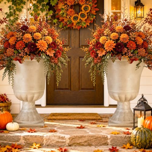 Autodaya 22"Tall Large Urn Planters for Outdoor Plants Set of 2 Flower Pots (22"-antique Ivory)