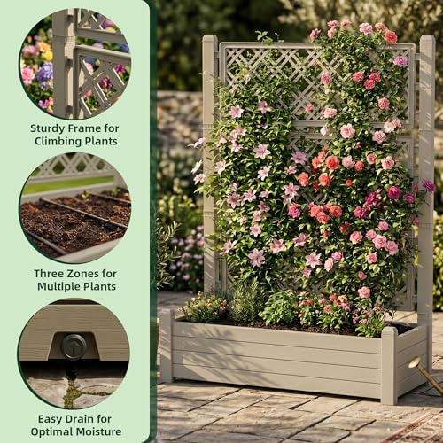 Vertical Garden Planter with Trellis for Climbing Plants (Gray / 43.43*18.27*59.29)