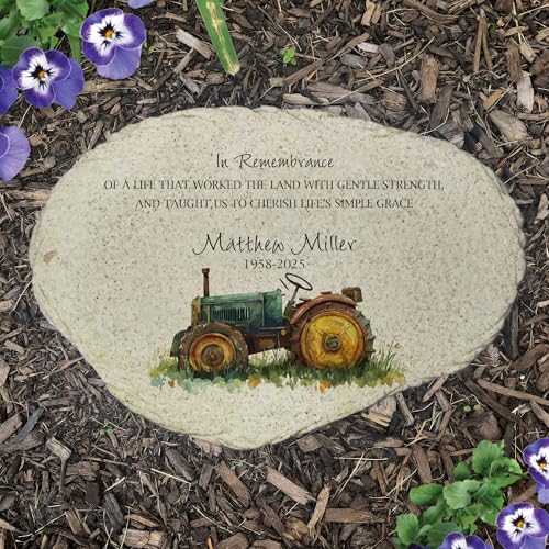 Personalized Memorial Garden Stone Tractor Farmer Remembrance Outdoor Tribute (Tractor / Large)