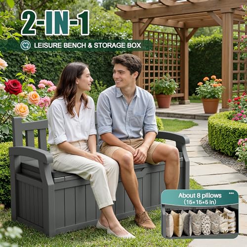 80 Gallon Storage Bench with Cushion (Grey / 80 Gallon with Cushion)