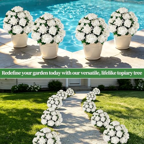 2 Pack 33" Artificial Topiary Ball Trees with White Hydrangea (White Hydrangea)