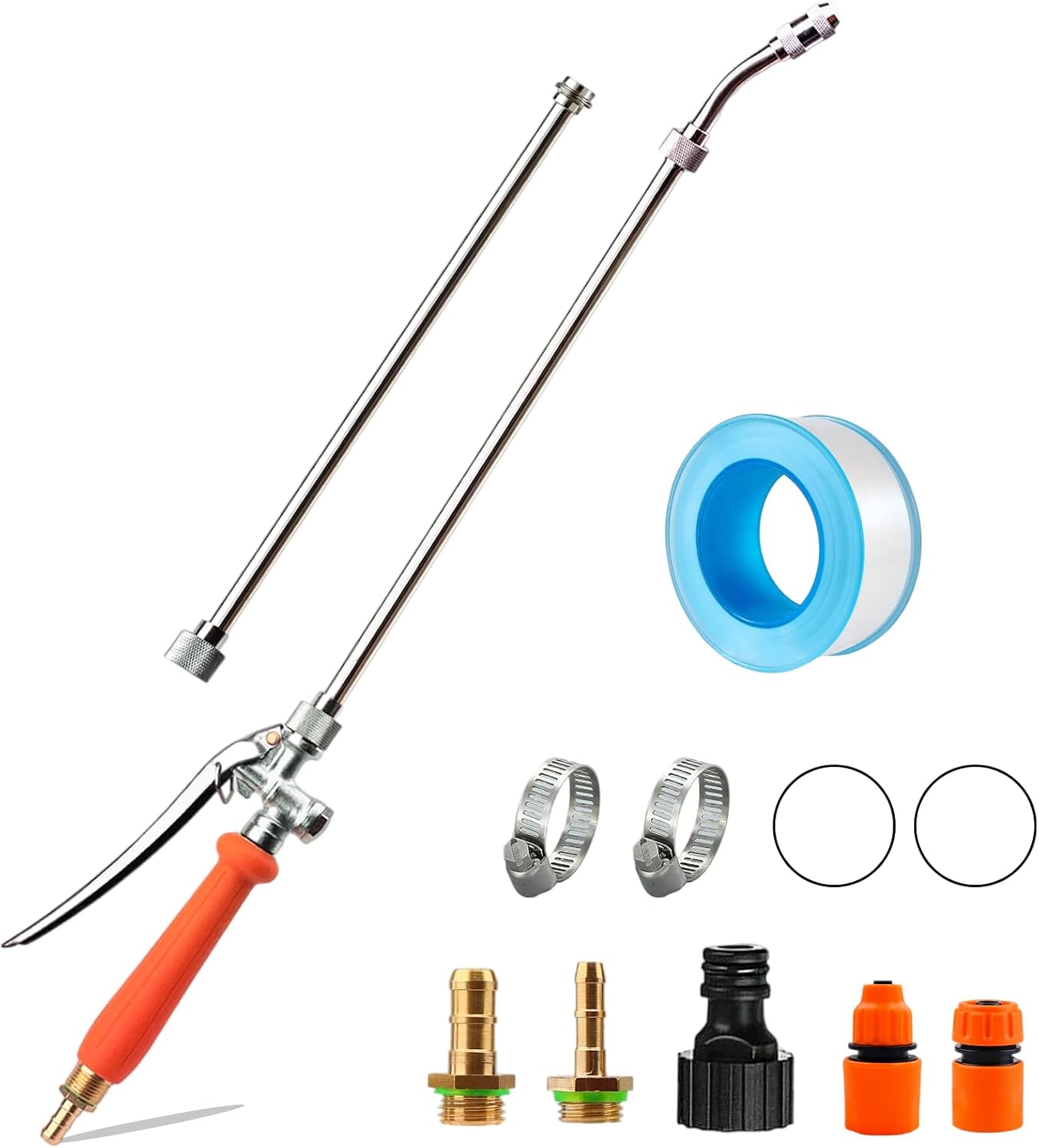 44'' Metal Sprayer Wand Replacement,1/4" & 3/8" Brass Barb Universal Sprayer Wand with Shut off Valve, Stainless Spray Wand with 1/2" & 3/8" Hose Quick Connectors, 2 Hose Clamps, 1 Tape