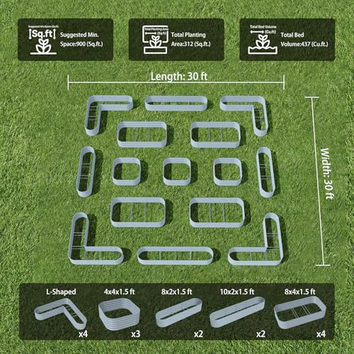 15 Pack Galvanized Raised Garden Beds (Green / Set of 15)