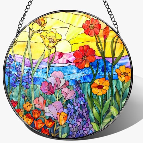 8 Inch Stained Glass Ornament (Wildflowers B)