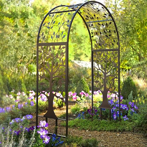 Arch Metal Outdoor Garden Arbor (Black Tree of Life)