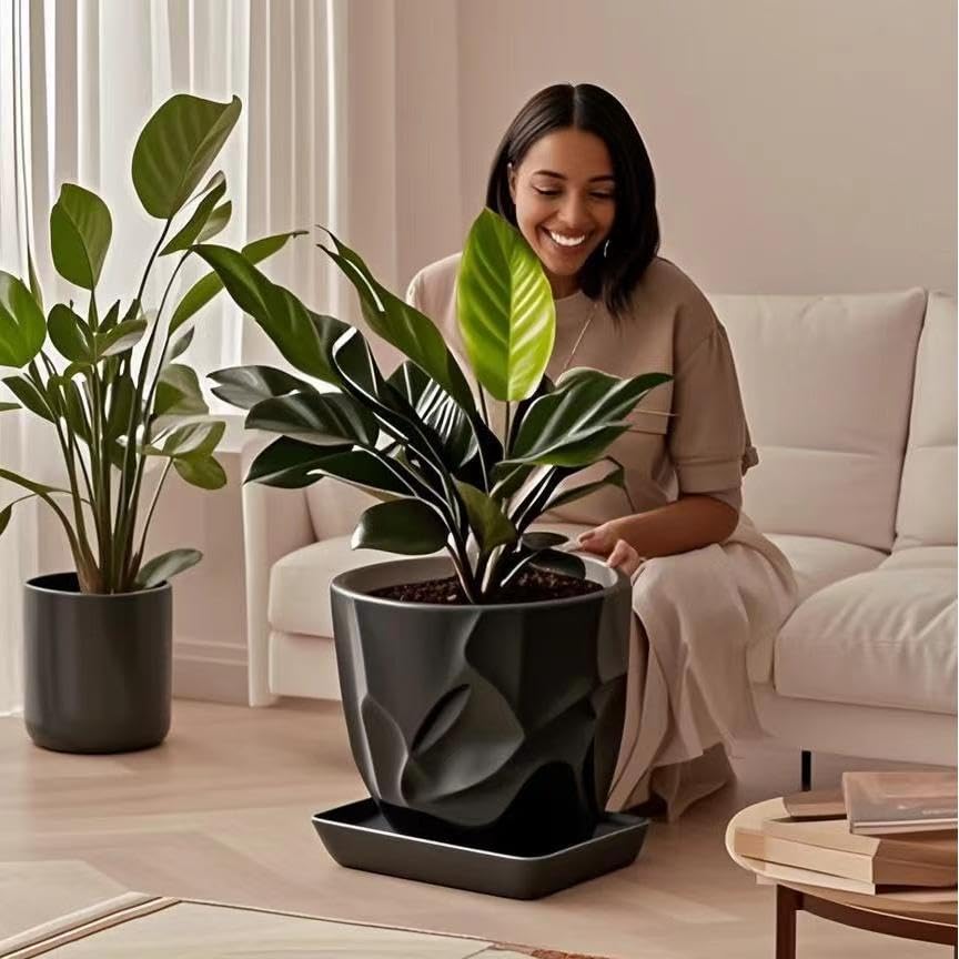 Square Ceramic Plant Saucer Tray 12 13 14 Inch Black