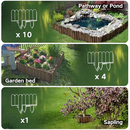 Wood Garden Edging (Staggered-Height 10pcs / 9.8x47in)