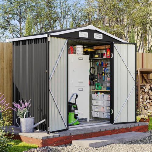 6x4FT Outdoor Storage Shed with Base Black (Dark Black / 6' x 4')