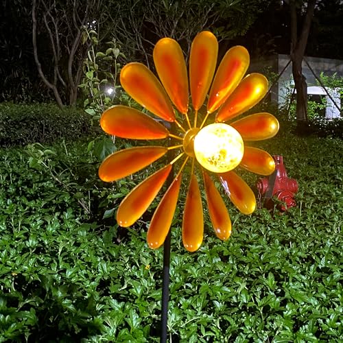 44.48in Orange Solar Daisy Wind Spinner (Orange)