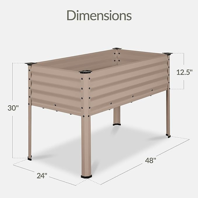 Best Choice Products 48x24x30in Galvanized Raised Garden Bed, Metal Elevated Planter Box, Vegetable Garden for Backyard, Patio, Balcony - Taupe