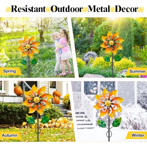 2pcs Metal Wind Spinners Outdoor with Stake for Yard Lawn Garden (2pc Yeloow)