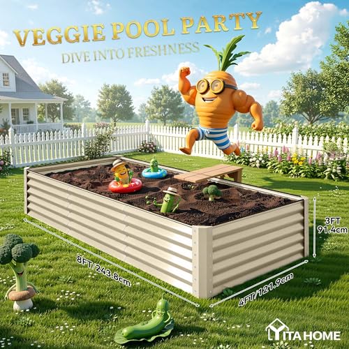 8x4x3ft Large Raised Garden Bed Kit (Cream Yellow / 8x4x3ft)