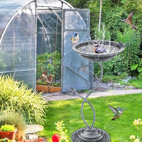 Bird Bath Garden for Outside (Vintage Silver - Hummingbird)