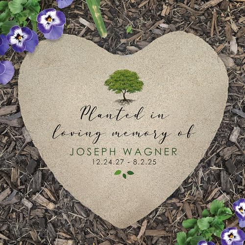 Personalized Heart Memorial Garden Stone with Tree Design (Planted in Loving Memory / Heart)