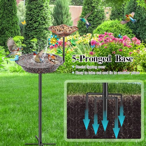 Metal Bird Bath for Outside (Brown 2-in-1 bird)