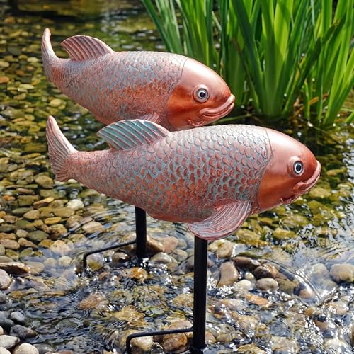 Set of 2 Antique Koi Statue (Blue Koi)
