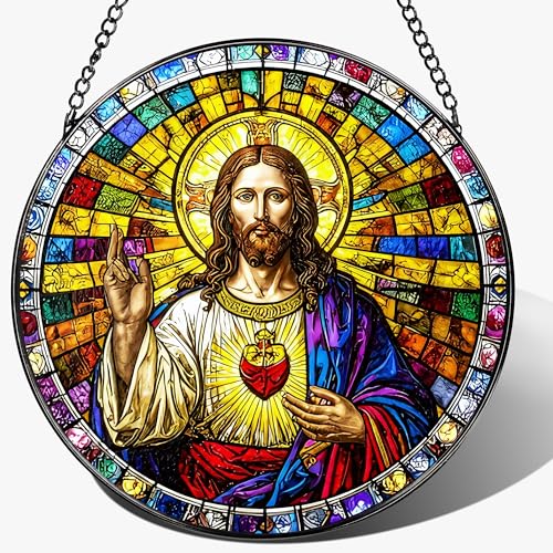8'' Sacred Heart of Jesus Stained Glass Suncatcher (Jesus-a)