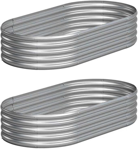2PCS 4x2x1FT Galvanized Raised Garden Bed Kit,Vegetable Boxes-Oval Metal Flower Box,Large Planter Raised Beds Outdoor Garden for Planting,Fruit,Herb-Silver