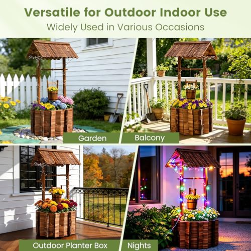 54" Outdoor Wooden Wishing Well Planter with Colorful LED Lights (54" H-wishing Well Planter)