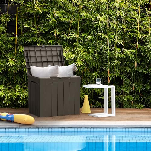 31 Gallon Resin Deck Box All Weather Outdoor Storage Boxes for Patio Furniture Set (Brown / 31 Gallon)